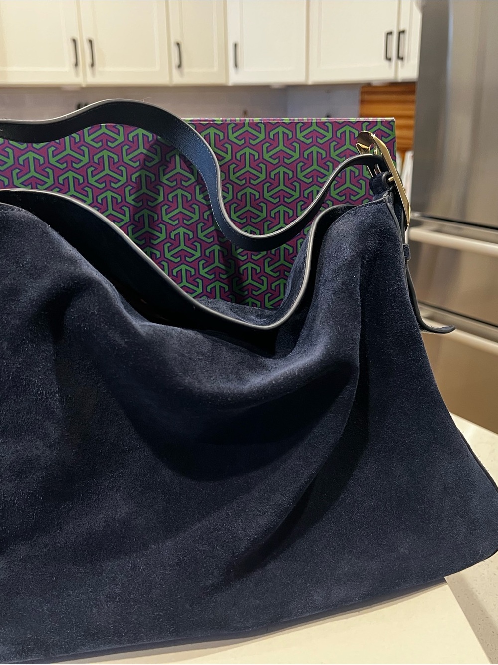 J. Crew Large Suede shoulder bag in Navy - Picture 8 of 11
